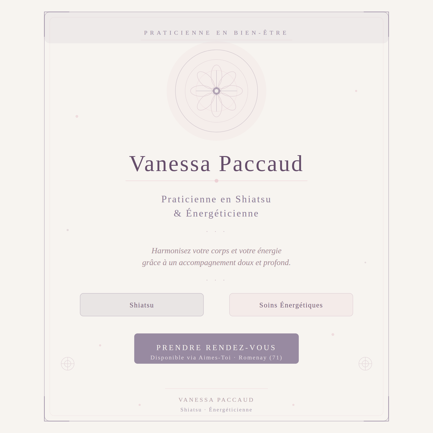 Vanessa Paccaud, Energéticienne et Praticienne en Shiatsu
