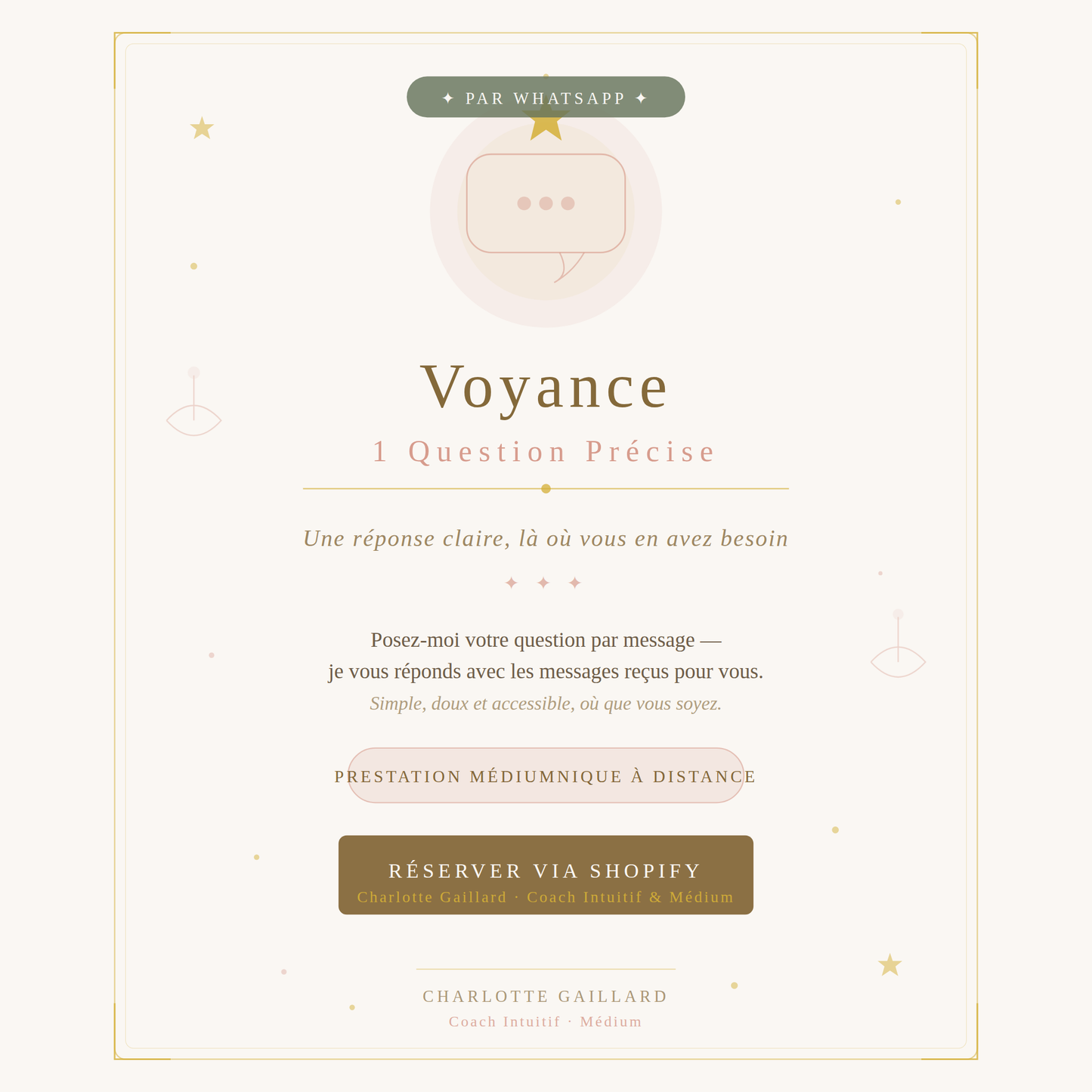 VOYANCE 1 QUESTION PRÉCISE — Message vocal WhatsApp | 15 €Réponse sous 24 à 48h (hors jours de fermeture)