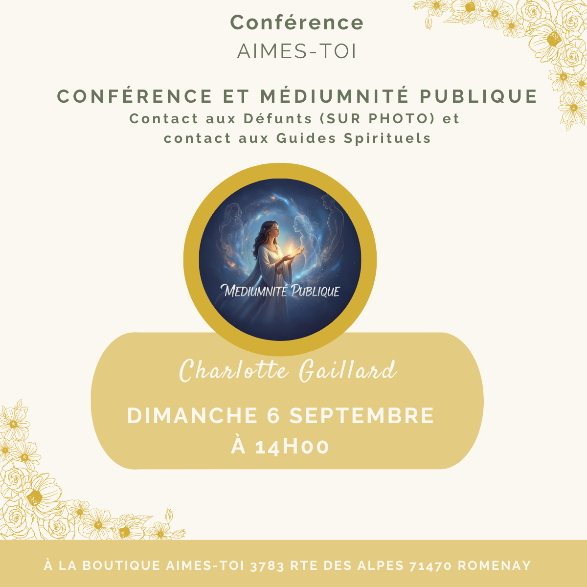 Médiumnité Publique à Romenay – Messages de Vos Défunts et Guides Spirituels