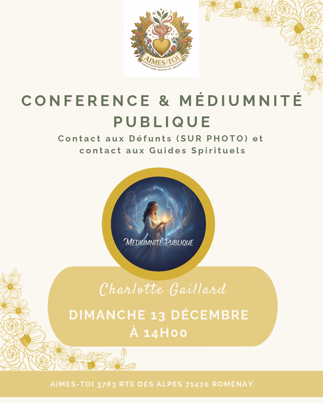 Conférence « Le lien qui unit les défunts et les vivants » suivie d’une médiumnité publique — Dimanche 13 décembre 2026